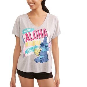 Disney Stitch Viva Aloha Kauai Beach VNeck Shirt SZ L (10/13)